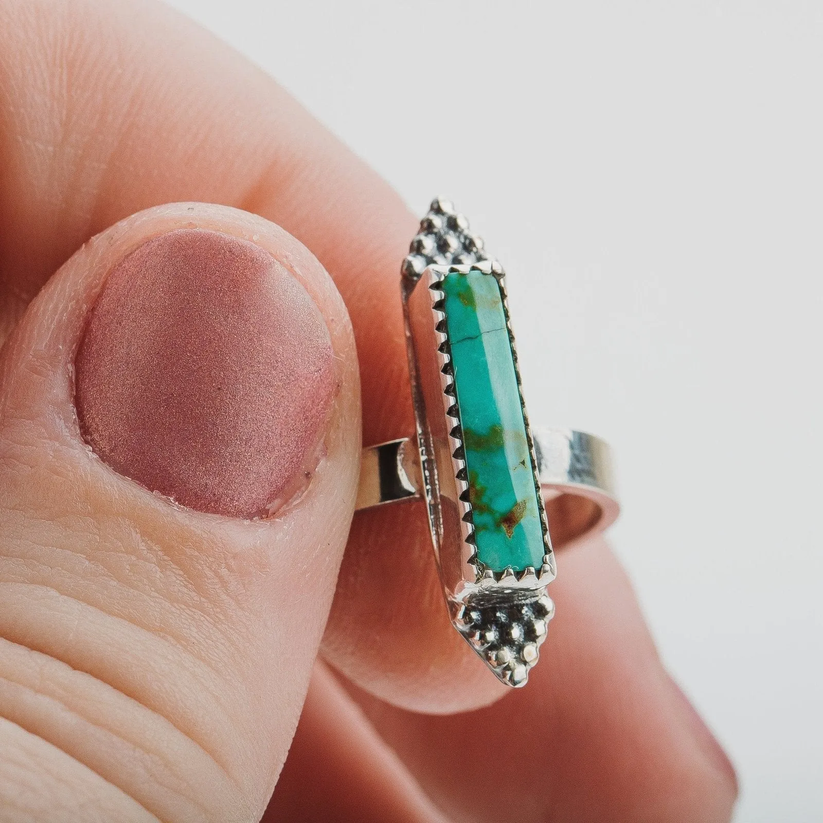 Size 6.75 Rectangle Royston Turquoise Gemstone Ring