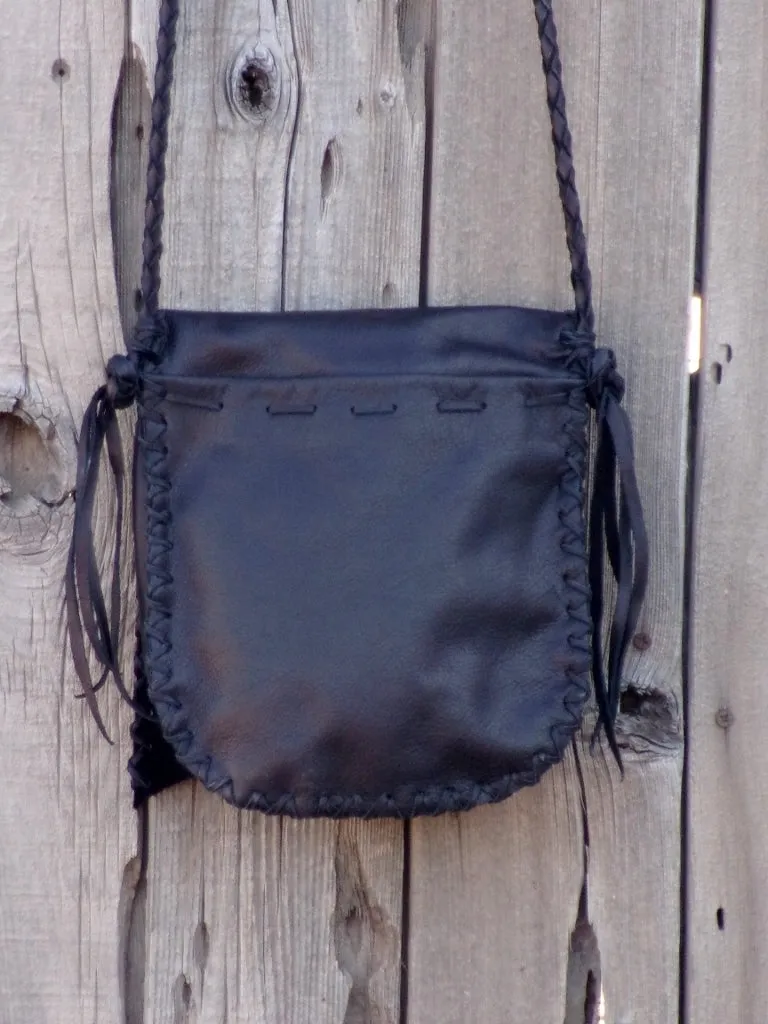 Soft black leather bag , Black crossbody handbag , Simple black purse