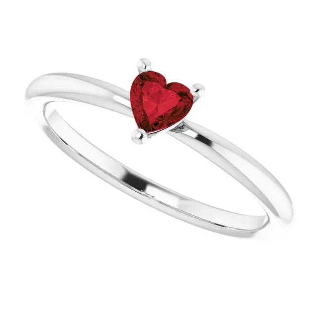 Sterling Silver Natural Mozambique Garnet Heart Solitaire Ring