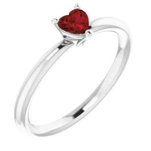 Sterling Silver Natural Mozambique Garnet Heart Solitaire Ring