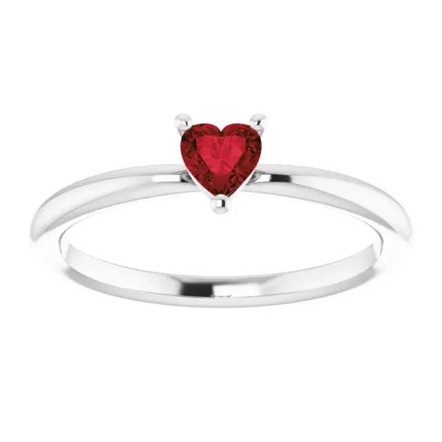 Sterling Silver Natural Mozambique Garnet Heart Solitaire Ring