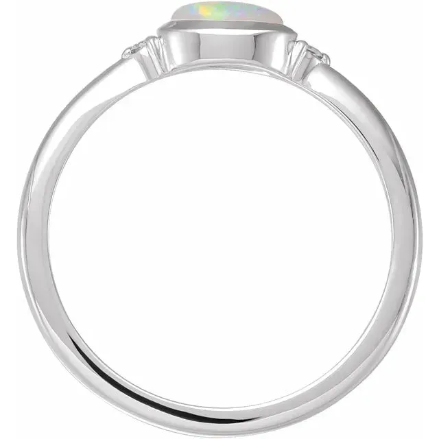 Sterling Silver Natural White Ethiopian Opal & .03 CTW Natural Diamond Ring