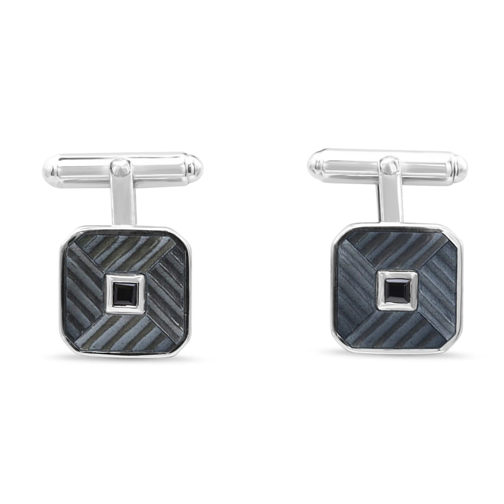 T-Bar Grey Black Onyx Cufflinks - Sterling Silver