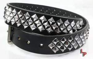 Three Row Diagonal Pyramid Studded Leather Belt