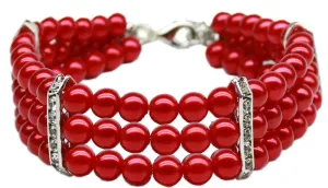 Three Row Pearl Necklace Red Sm (8-10)