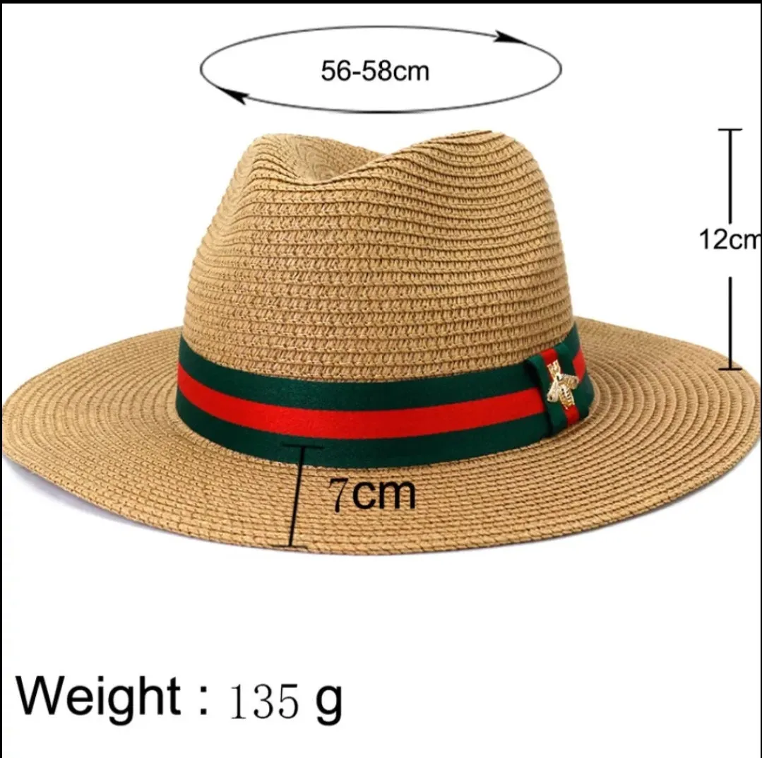 Tight White Bee Stripe Straw Fedora Hat