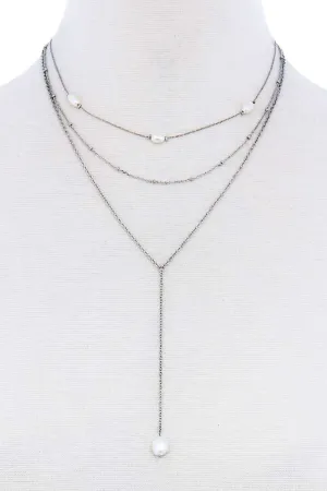 Triple Layer Pearl Drop Accent Y Necklace