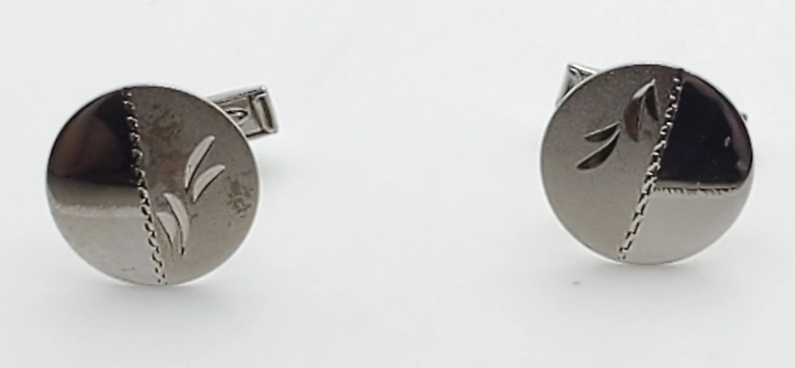 Vintage Half-Polished Half-Brushed Sterling Silver Round Cufflinks