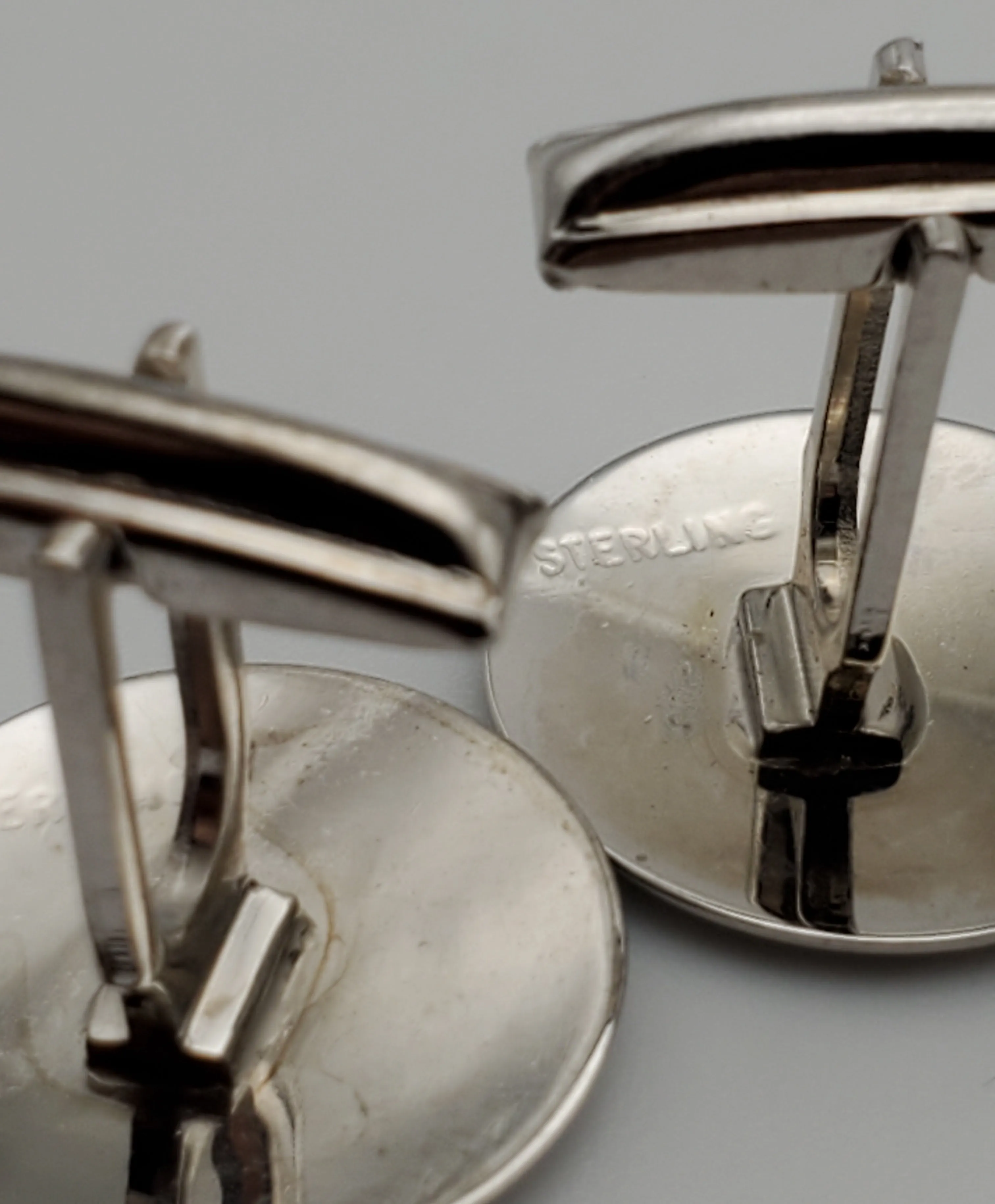 Vintage Half-Polished Half-Brushed Sterling Silver Round Cufflinks