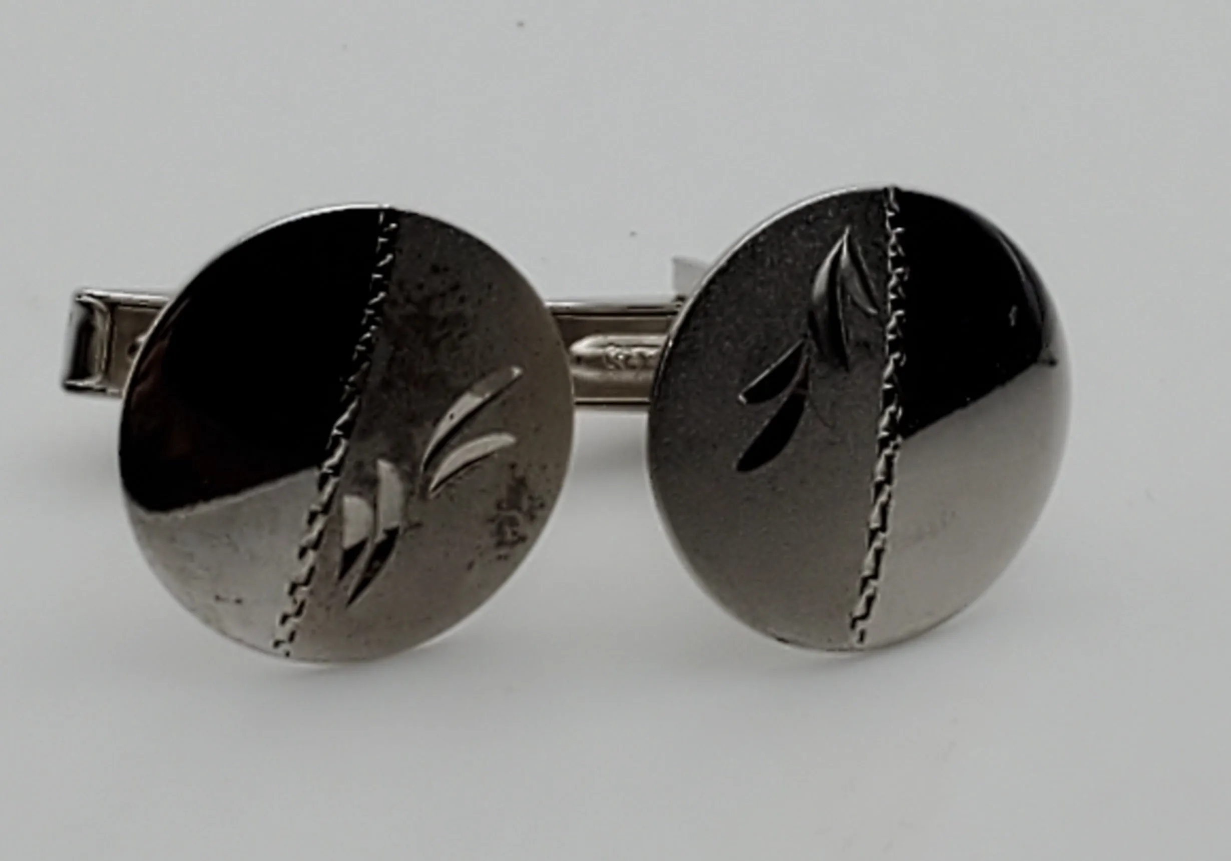 Vintage Half-Polished Half-Brushed Sterling Silver Round Cufflinks