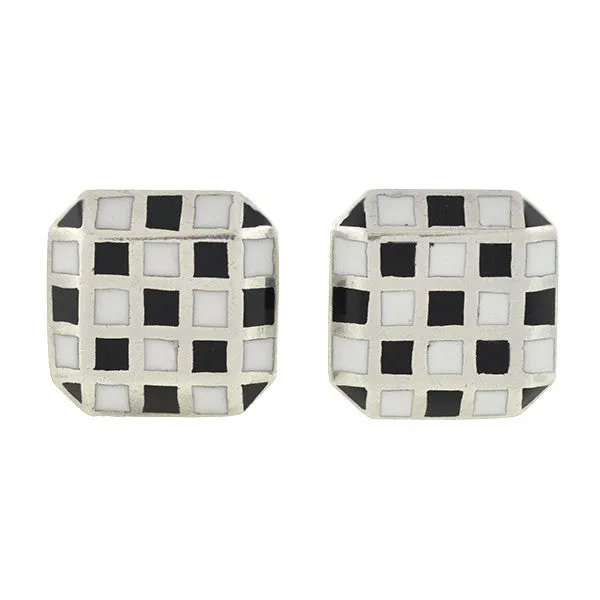 Vintage Sterling & Enamel Checkerboard Cufflinks