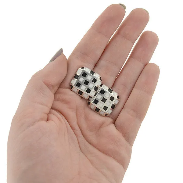 Vintage Sterling & Enamel Checkerboard Cufflinks