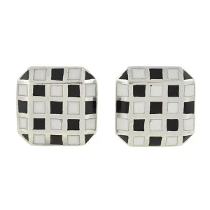 Vintage Sterling & Enamel Checkerboard Cufflinks