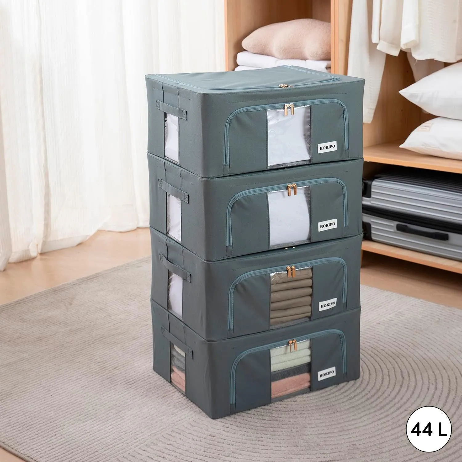 Wardrobe Organizer Metal Frame Cloth Storage Box, 44ltr 50x40x22cm, Grey