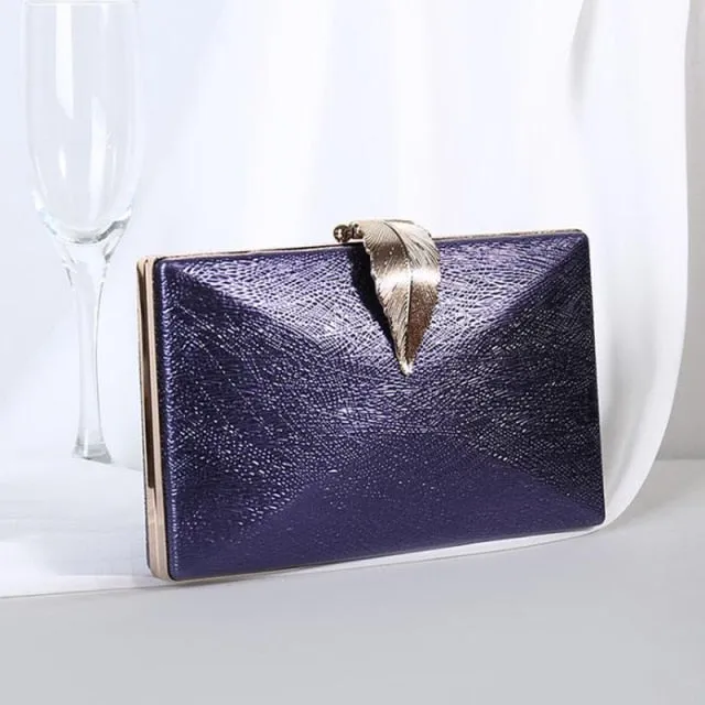 Women's Sleek Stylish Evening Metal Leaf Lock Clutch Bag