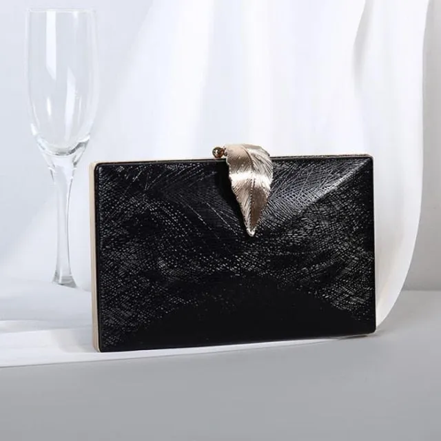 Women's Sleek Stylish Evening Metal Leaf Lock Clutch Bag