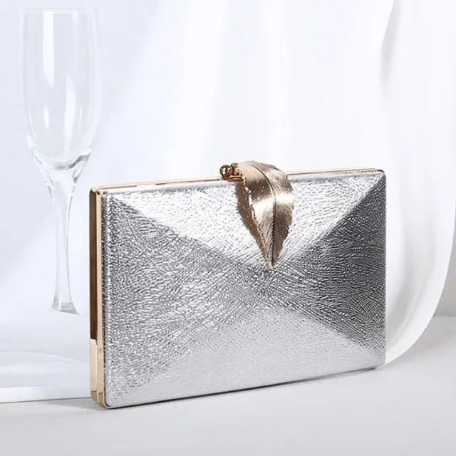 Women's Sleek Stylish Evening Metal Leaf Lock Clutch Bag