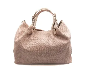 Woven Braided Pattern Light Pink Leather Large Handbag Handmade In Italy