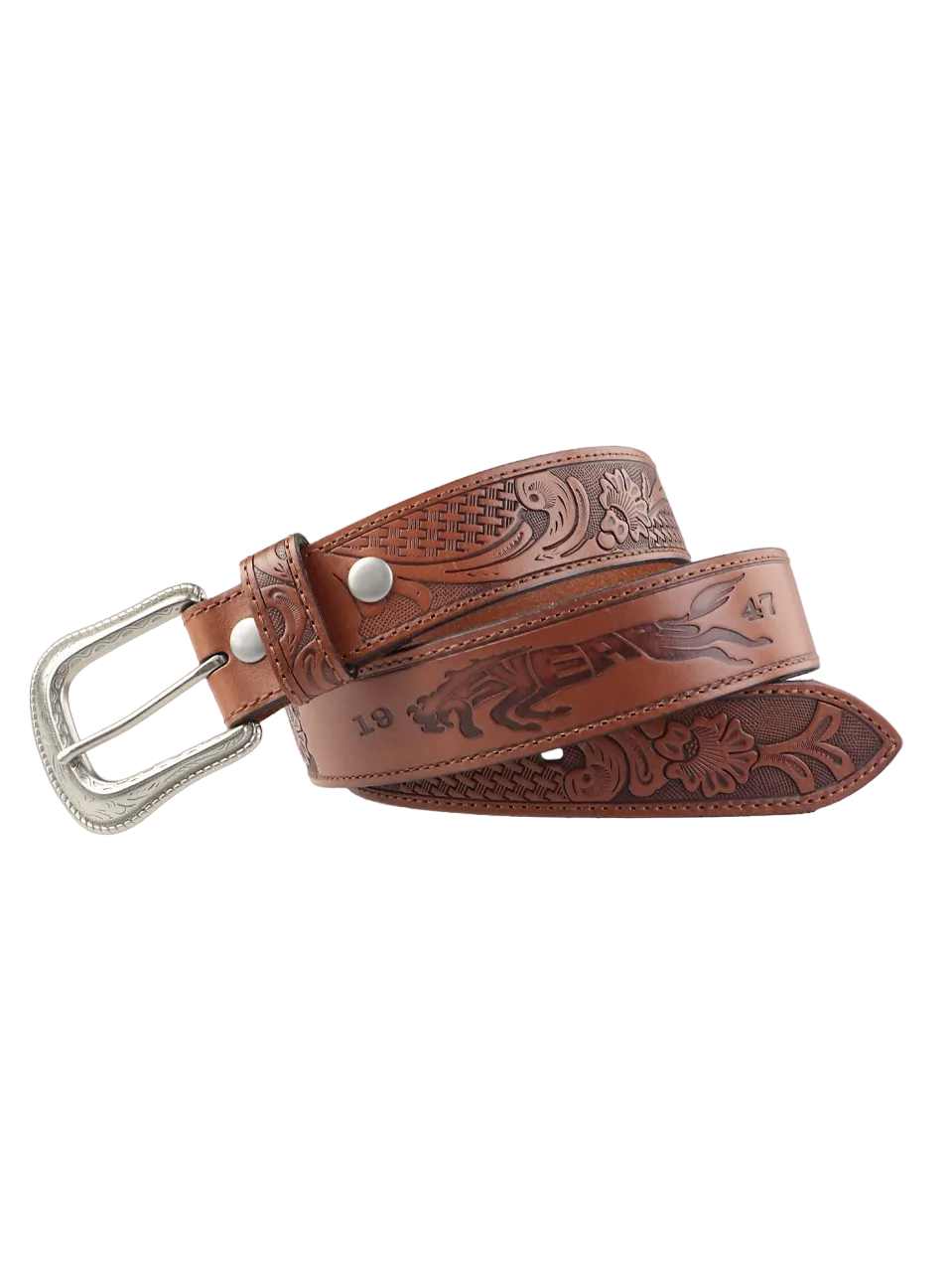 Wrangler Men's Brown Tooled Leather Belt